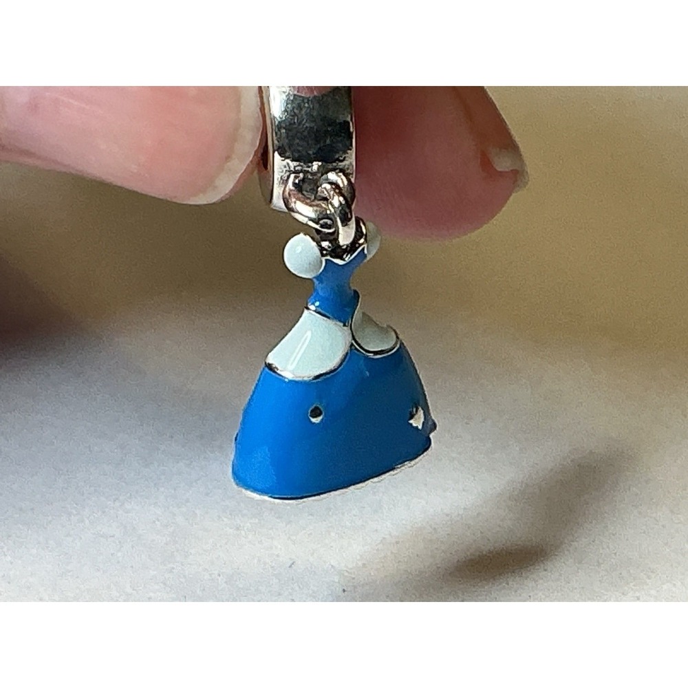 Pandora Disney Cinderella Blue Dress Dangle Charm S925 Sterling Silver Enamel